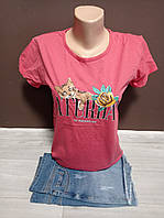 Дитячий костюм для дівчинки підлітка Туреччина футболка та шорти джинс Котик 12-18 років рожевий