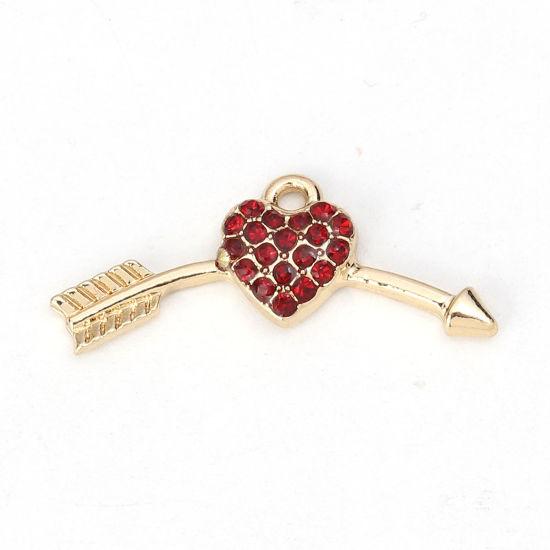 Підвіска Finding Кулон стріла в серці Натуральне золото червоні стрази 29 мм x 12 мм