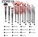 Набір косметичних пензлів для макіяжу очей та обличчя Z'OREYA, 15 штук, в черному кольорі, фото 4