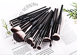 Набір косметичних пензлів для макіяжу очей та обличчя Z'OREYA, 15 штук, в черному кольорі, фото 7