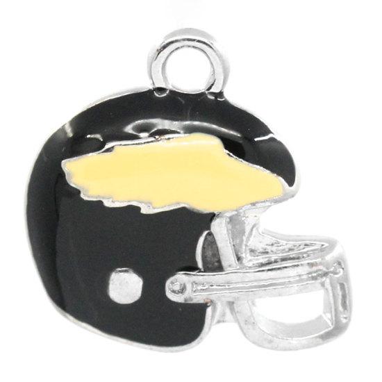 Підвіска Finding Кулон американський футбол шлем Сталистий чорно-жовта емаль 20 мм x 19 мм