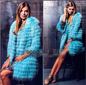 Шубка з хутра єнота небесно-блакитного кольору "Candice", в наявності 46 р-р