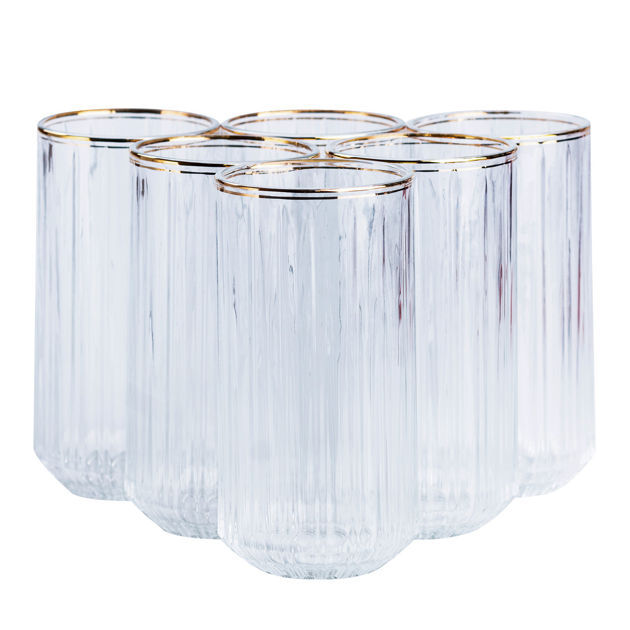 Набір склянок із 6 штук по 380 мл прозорий із золотим обідком HP552, фото 1