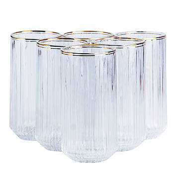Набір склянок із 6 штук по 380 мл прозорий із золотим обідком HP552