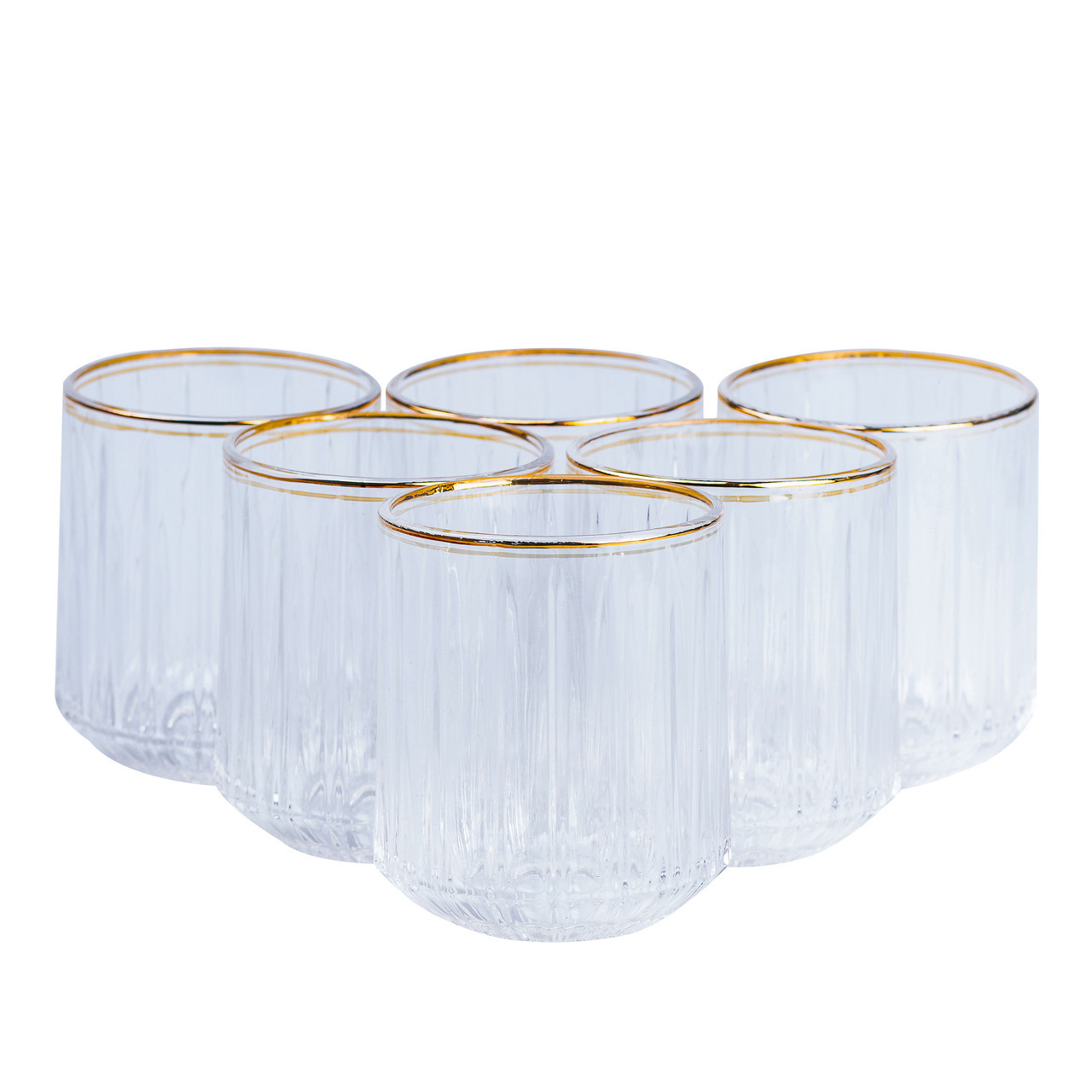 Набір склянок скляних 6 штук по 315 мл прозорий із золотим обідком HP553, фото 1