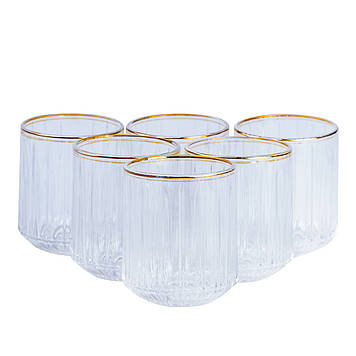 Набір склянок скляних 6 штук по 315 мл прозорий із золотим обідком HP553