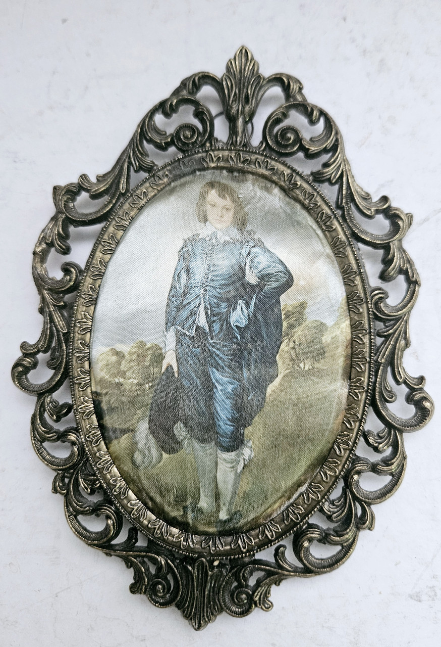 Картина на шовкі в латунній рамі молодого віку, фото 1