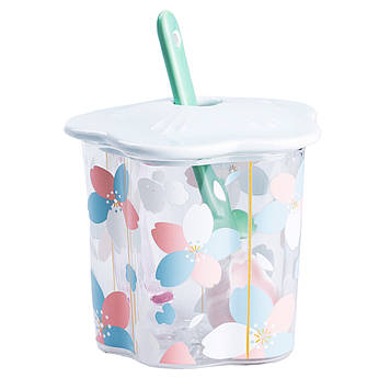 Чашка скляна 500 мл з ложкою та кришкою Блакитний HP7213BL