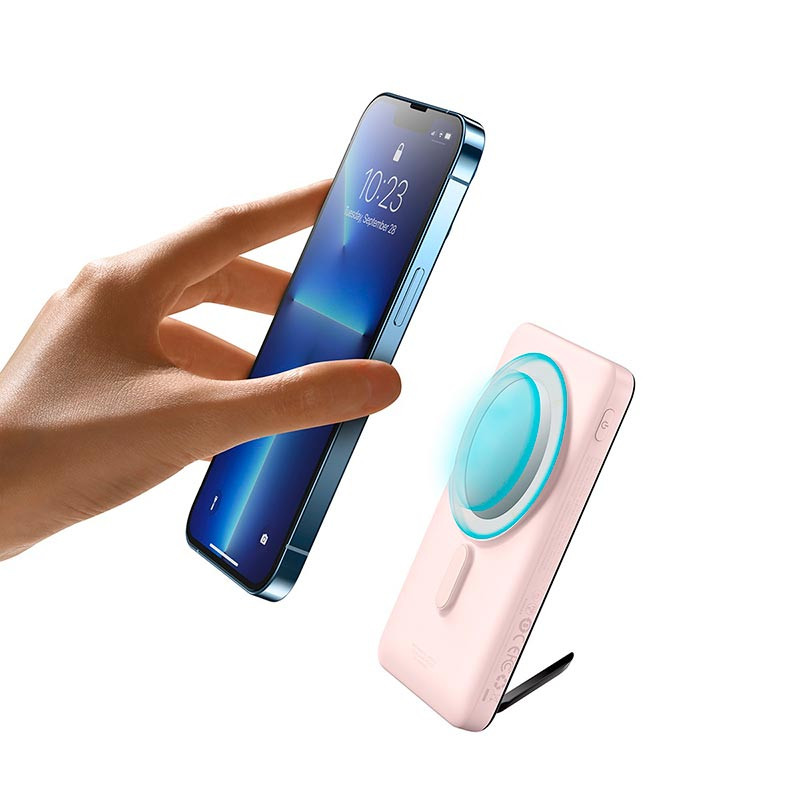 Повербанк BASEUS Magnetic Bracket Wireless Fast Charge 10000mAh Type-C 20W/3A PD/QC PPCX000004 pink