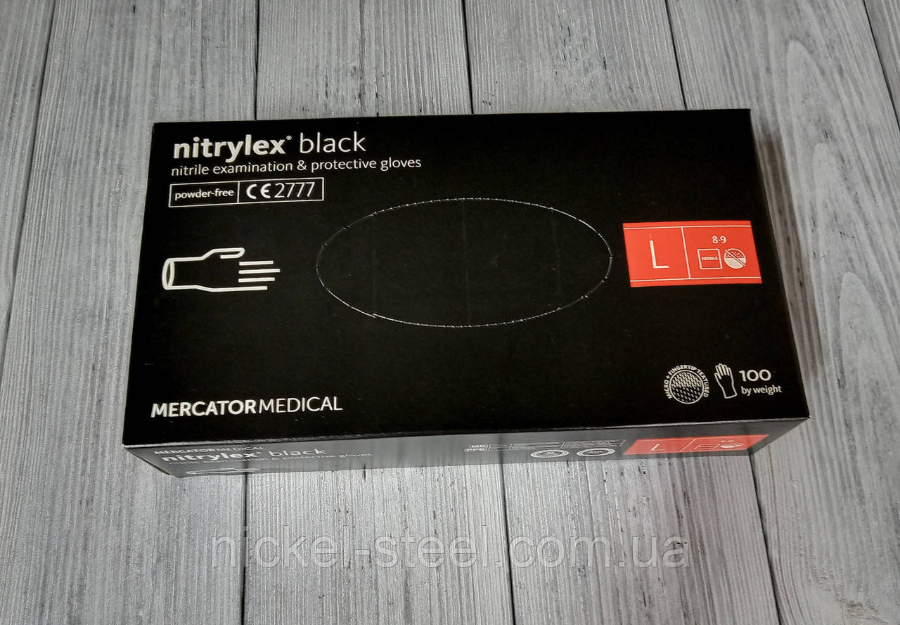 NITRYLEX BLACK Нітрилові рукавички чорні неопудрені розмір L 100 шт.