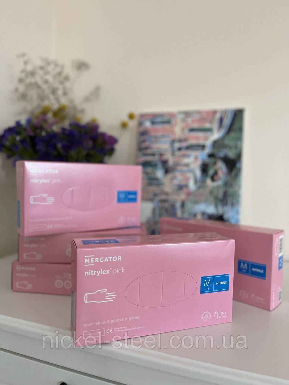 NITRYLEX Pink S Рожеві нітрилові рукавички неопудрені розмір S 100 шт.