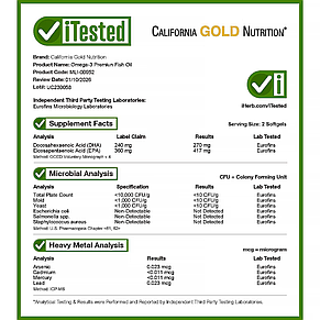 Омега-3 California Gold Nutrition Omega-3 Premium Fish Oil 100 капс США, фото 5