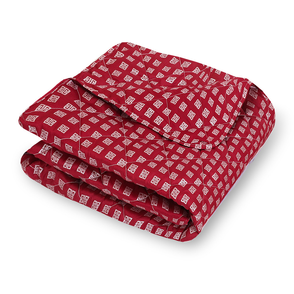 Літня тонка полуторна ковдра стьобана 150х210 мікрофібра / холофайбер односпальна червона з принтом