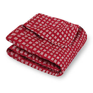 Стьобана літня двоспальна ковдра 180х210 тонка легка мікрофібра / холофайбер червона з принтом, фото 1