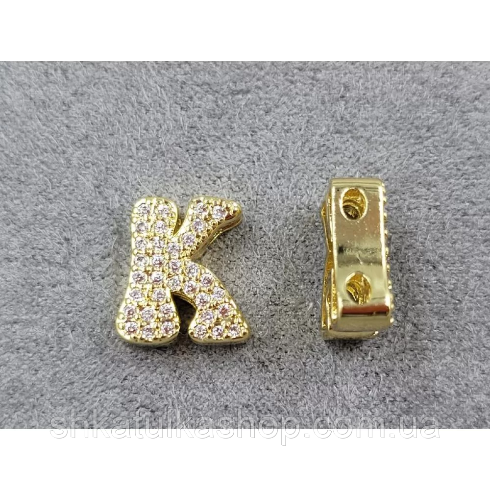 Намистина Літера "К" 11*12мм, колір лимонне золото (гіпоалергенний сплав), фото 1