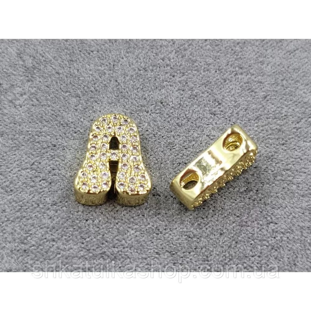 Намистина Літера "А" 10*12мм, колір лимонне золото (гіпоалергенний сплав), фото 1