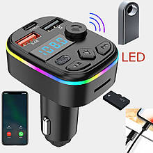 ФМ-модулятор з блютуз C4 (TF Card, Led-підсвітка, MP3 Player Dual USB Type C)