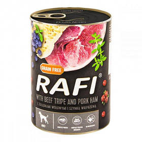 Консервований корм для дорослих собак Dolina Noteci Rafi паштет з яловичиною і шинкою, лохиною та журавлиною 400г
