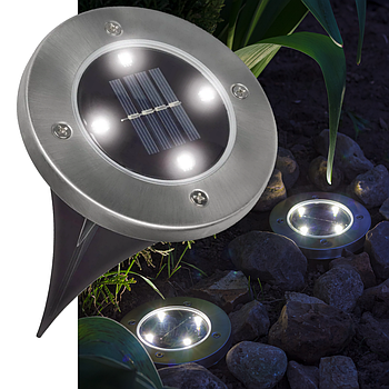 Вуличний світильник на сонячній батареї 4LED, Disk Light, 1шт / Садовий ліхтар у грунт / Світильник для саду