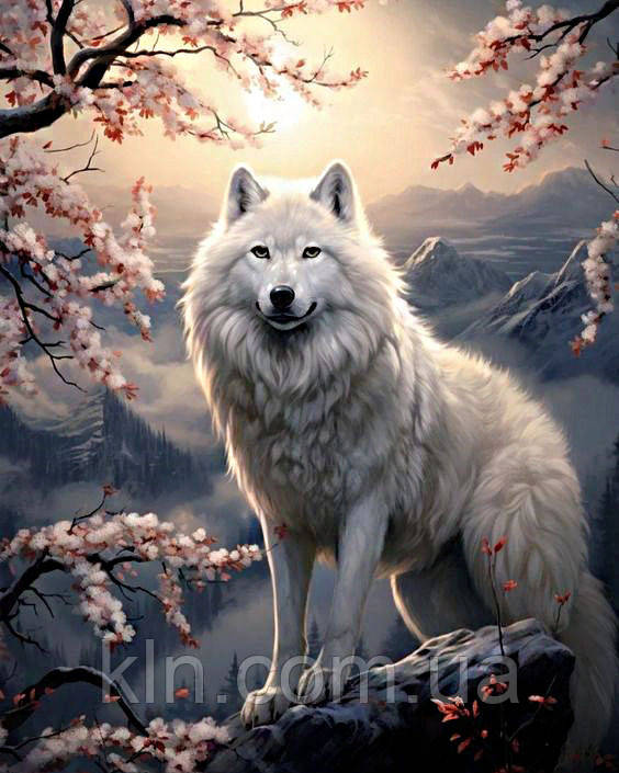 Алмазна мозайка круглі стрази 40 х 50 см на підрамнику Вовчиця під місяцем (арт. AR-3199) без коробки, фото 1