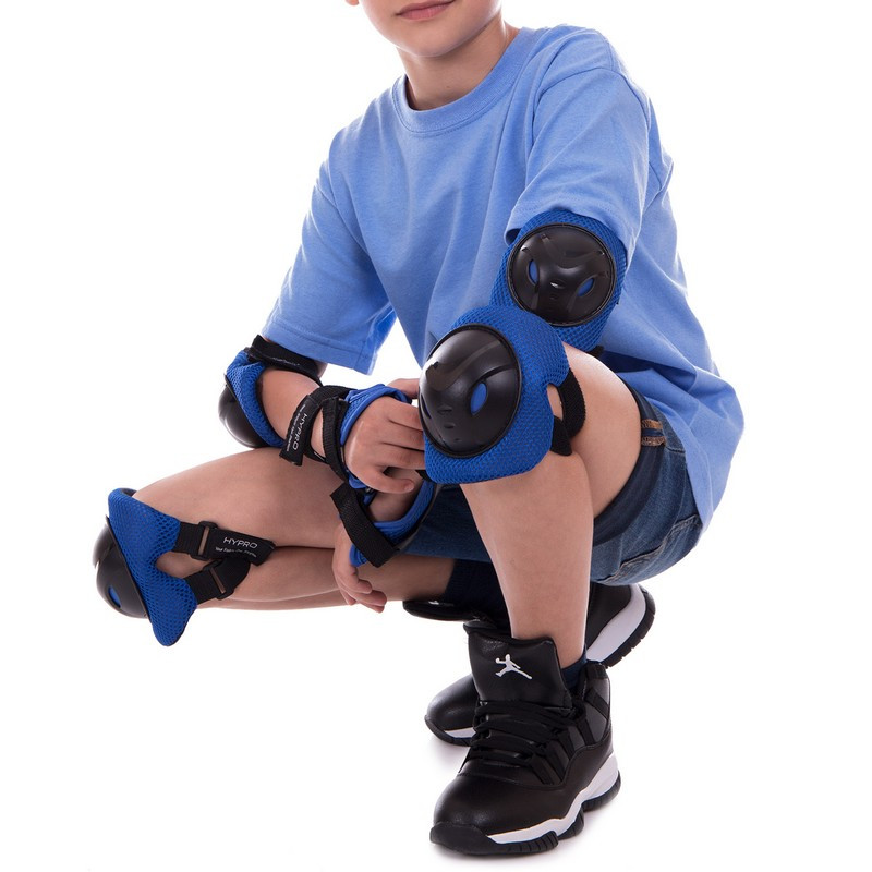 Комплект дитячого захисту Hypro HP-SP-B101A наколінники, налокітники та зап'ястя на липучках (S 3-7 років). Синьо-чорний, фото 1
