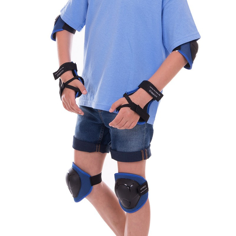 Комплект дитячого захисту Hypro HP-SP-B108 наколінники, налокітники та зап'ястя на липучках (S 3-7 років). Синьо-чорний