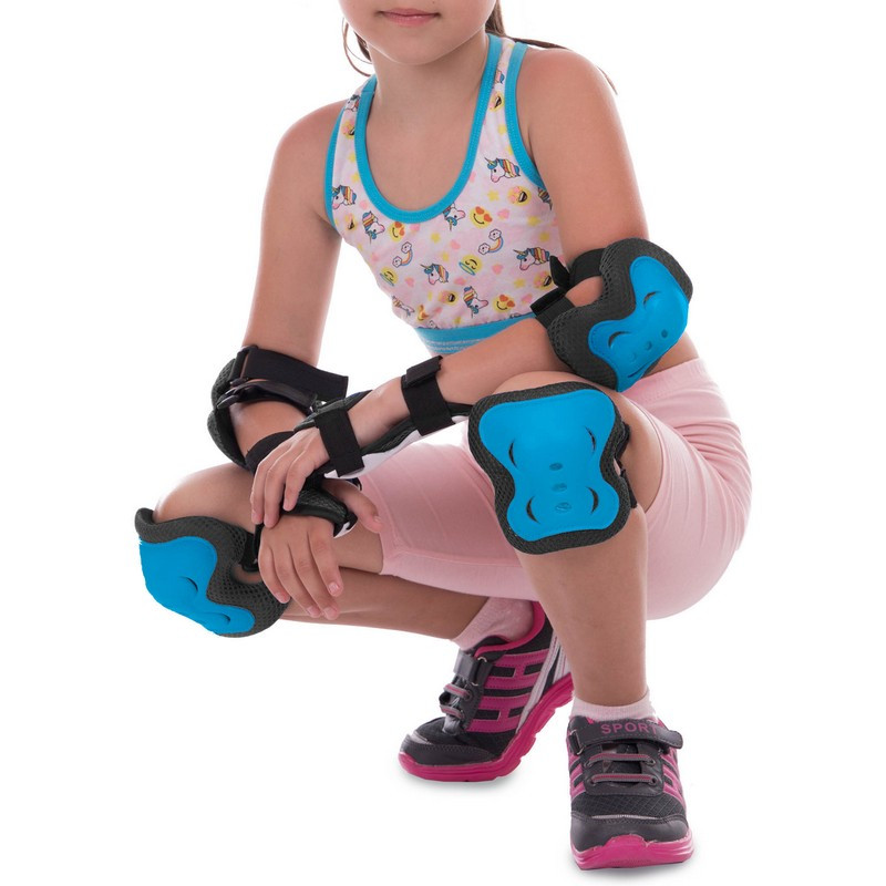 Комплект дитячого захисту Record SK-6328BKB наколінники, налокітники та зап'ястя на липучках (S/ 3-7 років). Синьо-чорний