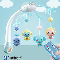 Мобіль дитячий акумуляторний на ліжечко з проектором NeoBaby, музична карусель 3в1 на ліжечко, блакитний