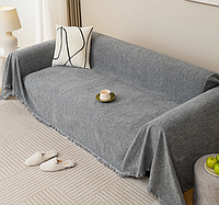 Плед покривало на ліжко, диван чи крісло з матеріалу, який не мнеться 180х300 сірий