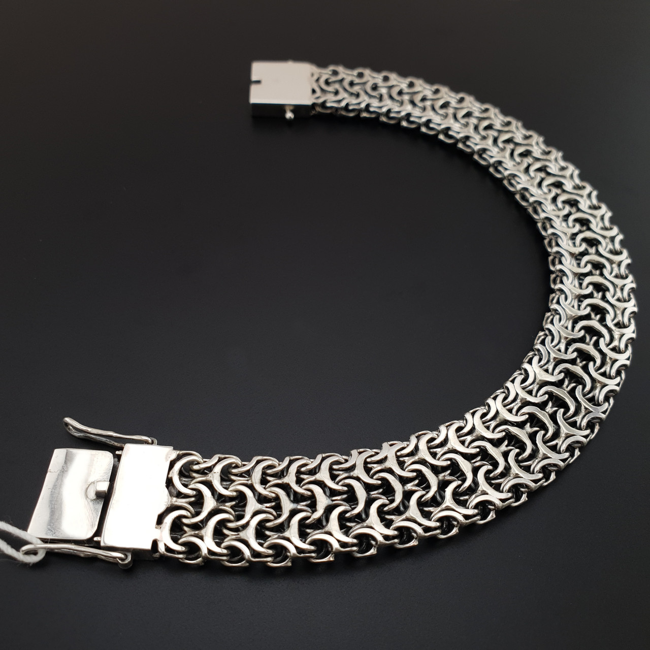 Срібний браслет чоловічий широкий подвійний рамзес (кардинал). Замок коробка. Ширина 1,5 см. Довжина 24 см, фото 1