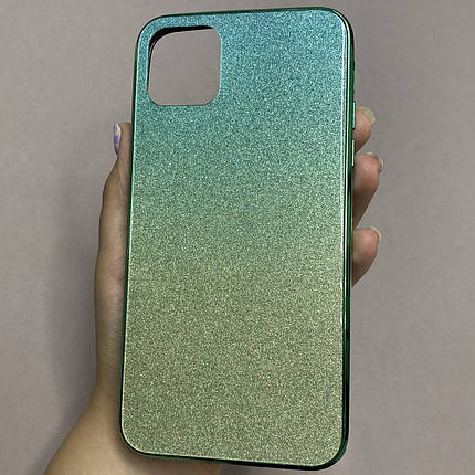 Чохол для Apple iPhone 11 Pro Max скляний з блискітками чохол на телефон айфон 11 про макс бірюзовий P9U, фото 1
