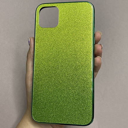 Чохол для Apple iPhone 11 Pro Max скляний з блискітками чохол на телефон айфон 11 про макс салатовий P9U, фото 1