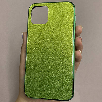 Чохол для Apple iPhone 11 Pro скляний з блискітками чохол на телефон айфон 11 про салатовий P9U, фото 1