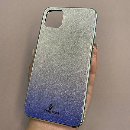 Чохол для iPhone 11 Pro Max скляний чохол з блискітками на телефон айфон 11 про макс синій q9u, фото 1