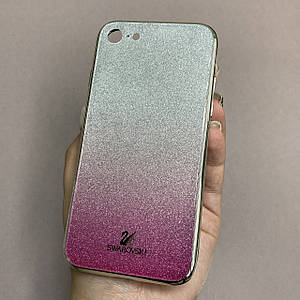 Чохол Apple iPhone 8 скляний чохол з блискітками на телефон айфон 8 малиновий q9u