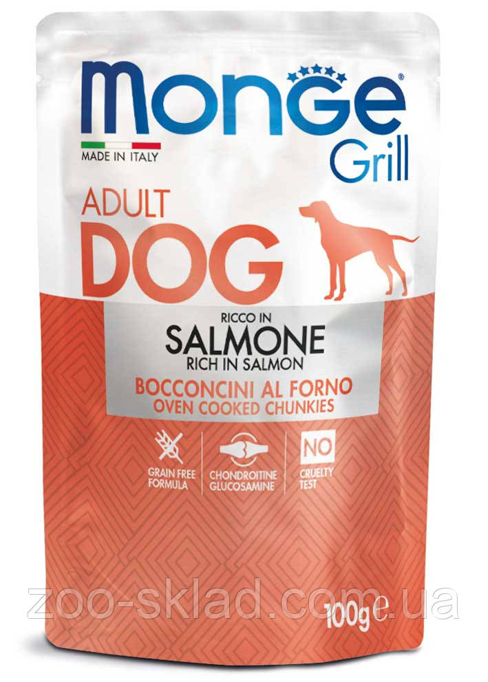 Monge DOG Pouch Grill Salmone для дорослих собак, з лососем 100г