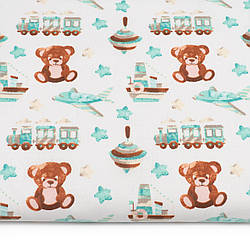 Бязь "Ведмедик із м'ятно-коричневими іграшками", №5175