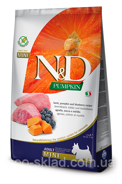 Farmina N&D Pumpkin DOG Adult Mini Lamb & Blueberry для собак дрібних порід з ягням та чорницею 0,8кг 156338