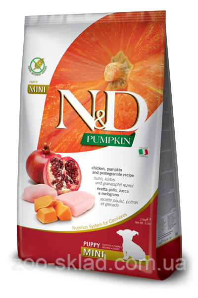 Farmina N&D Pumpkin DOG Puppy Mini Chicken & Pomegranate для цуценят малих порід з куркою, гарбузом та