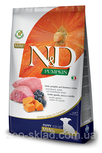 Farmina N&D Pumpkin PUPPY Mini Lamb & Blueberry для цуценят малих порід з ягням та чорницею 7кг 156351