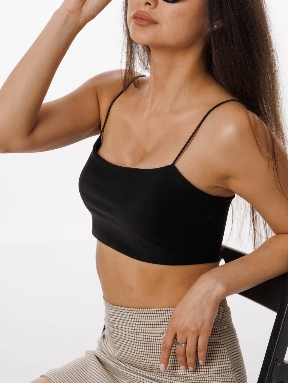 Вкорчений топ на тонких бретелях однотонний (р. 42-46) 31FU1261, фото 1