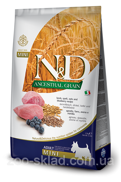 Farmina N&D Low Grain DOG Adult Mini Lamb & Blueberry для собак дрібних порід з ягням та чорницею 2,5кг