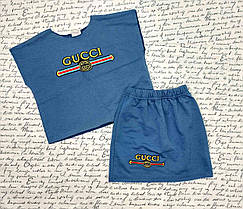 Дитячий трикотажний комплект (спідниця+футболка) на дівчинку 7-10 років джинс