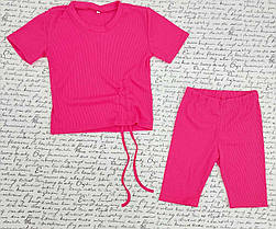 Костюм рубчик велосипедки+футболка на дівчинку р 122-146 малина