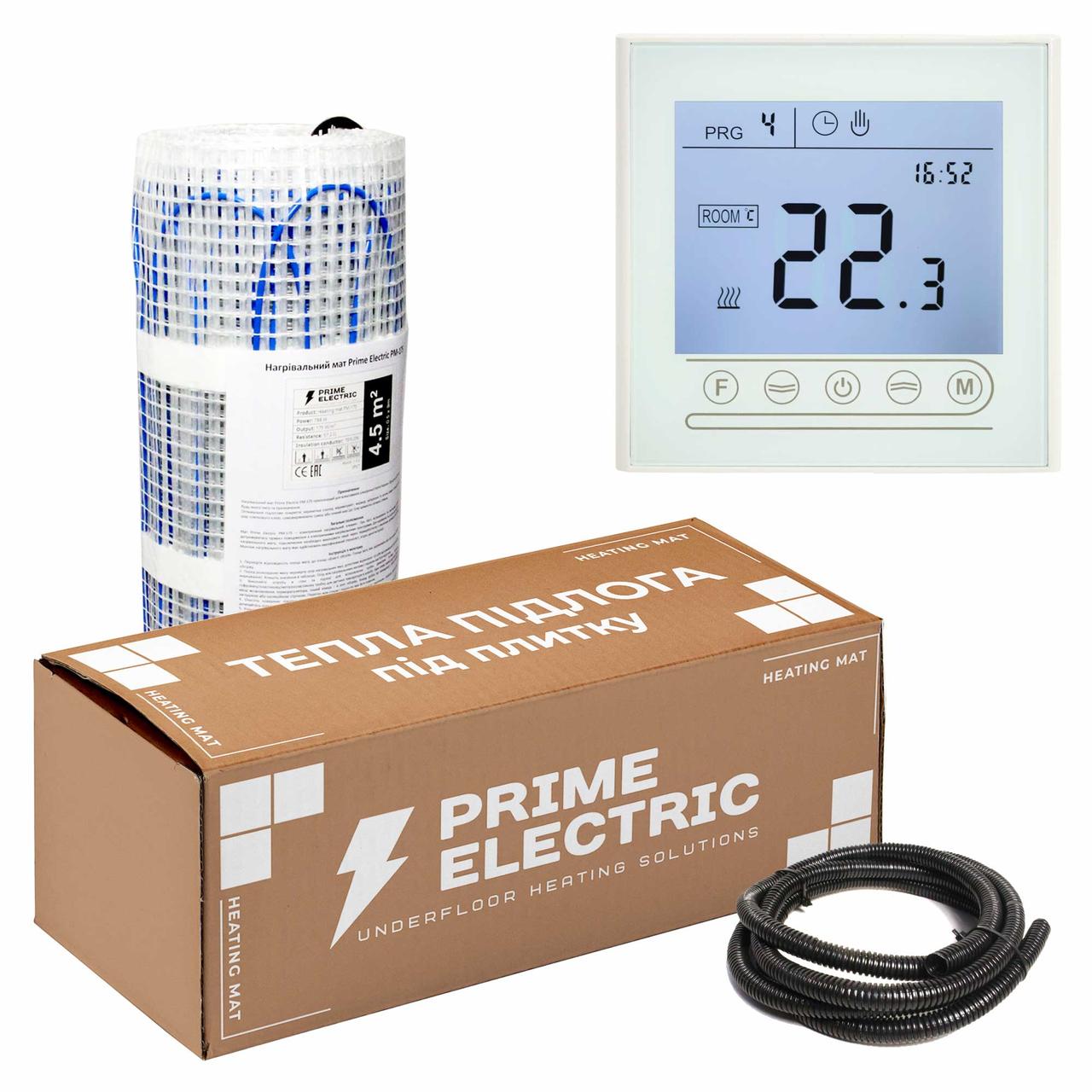 Комплект Тепла підлога під плитку Prime Electric PM-175 нагрівальний мат з програмованим WIFI терморегулятором білим 0,5 м²
