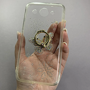 Чохол для Huawei Y3 2017 чохол з кільцем тримачем метеликом на телефон хуавей у3 2017 прозорий w5r