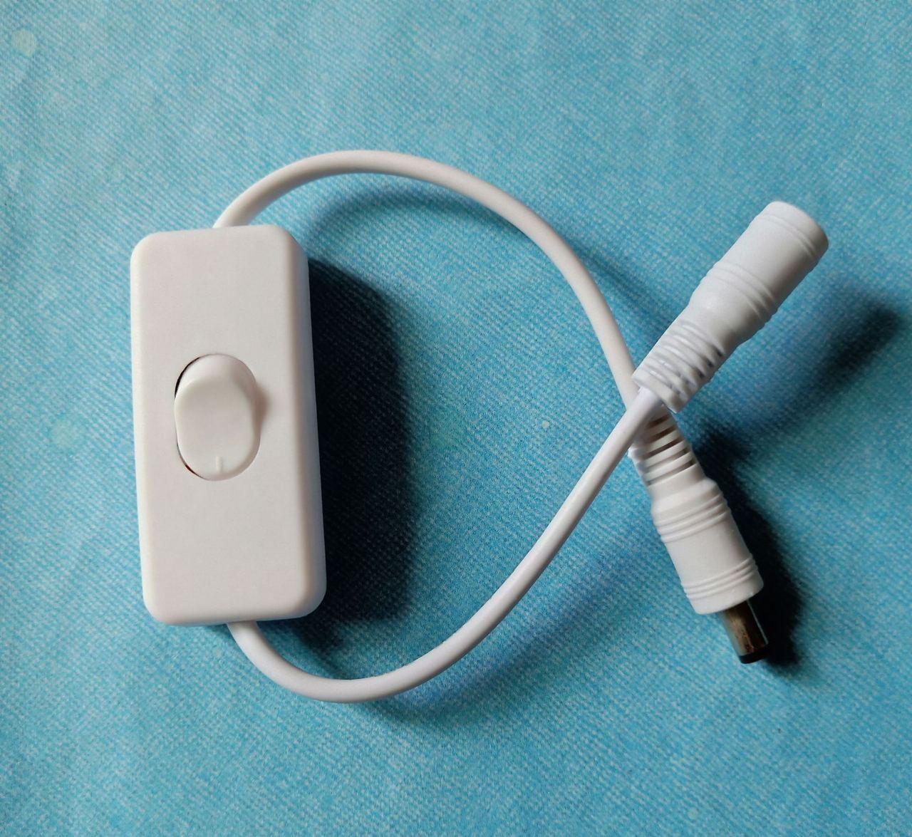 Кабель DC тато-мама з вимикачем для світлодіодних стрічок та іншого, 28см, білий