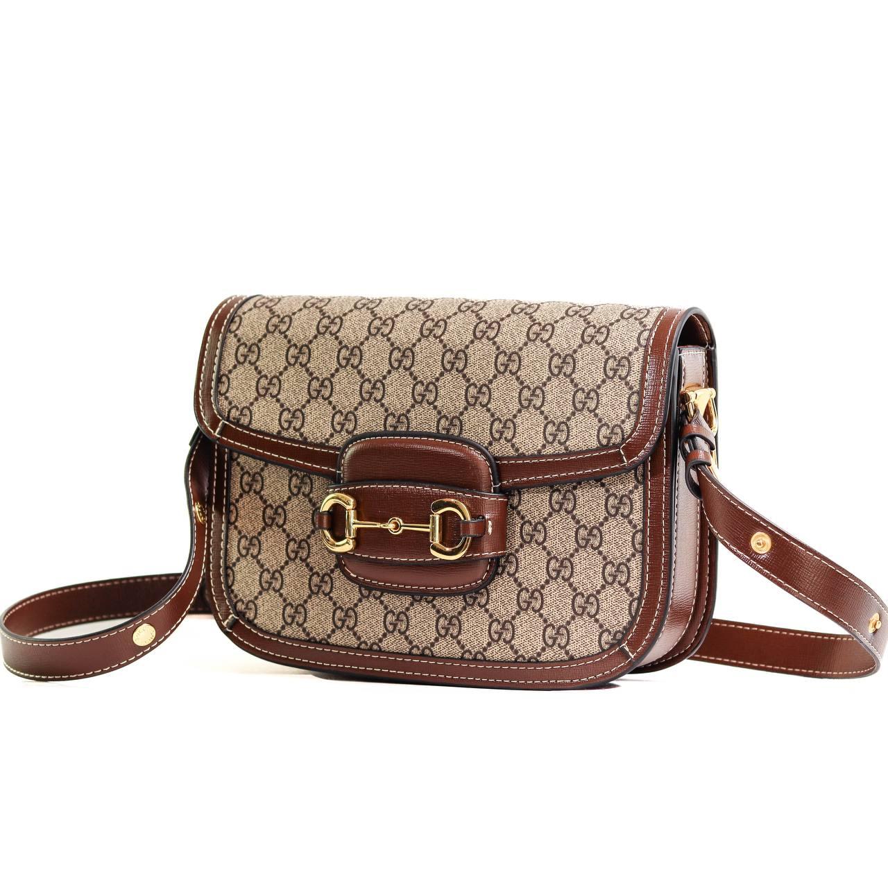 Жіноча сумка з шкіри Gucci Horsebit 1955 Shoulder Bag Гуччі коричнева молодіжна, брендова сумка через плече