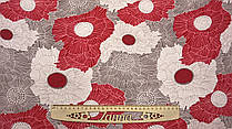 Тканина Ацетатний шовк жатий колір червоно-кавовий "Квіткова мозаїка"