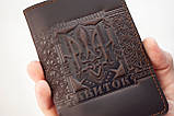 Обкладинка ВІЙСЬКОВИЙ КВИТОК  шкіряна темно-коричнева з Гербом України Тризуб тиснення, фото 6